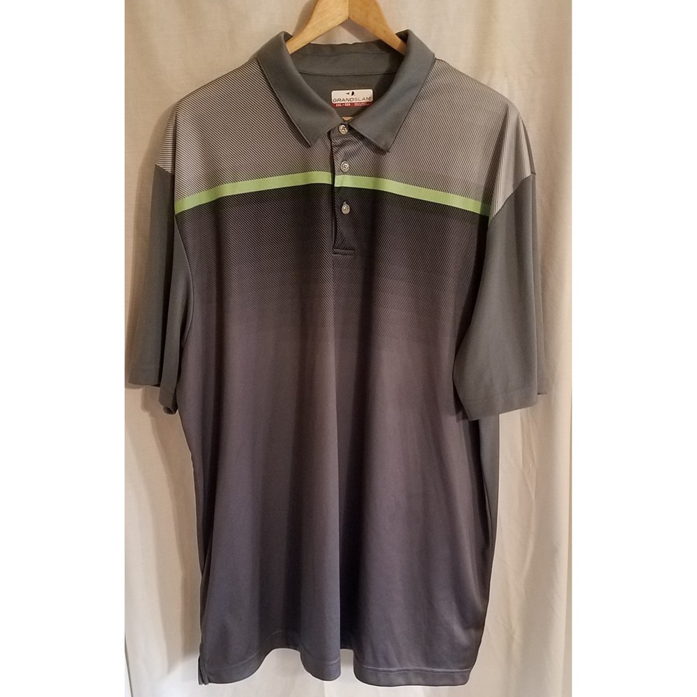 Grand Slam Golf Performance Polo Shirt Grey Green Short Sleeve Ribbed Mens XXL